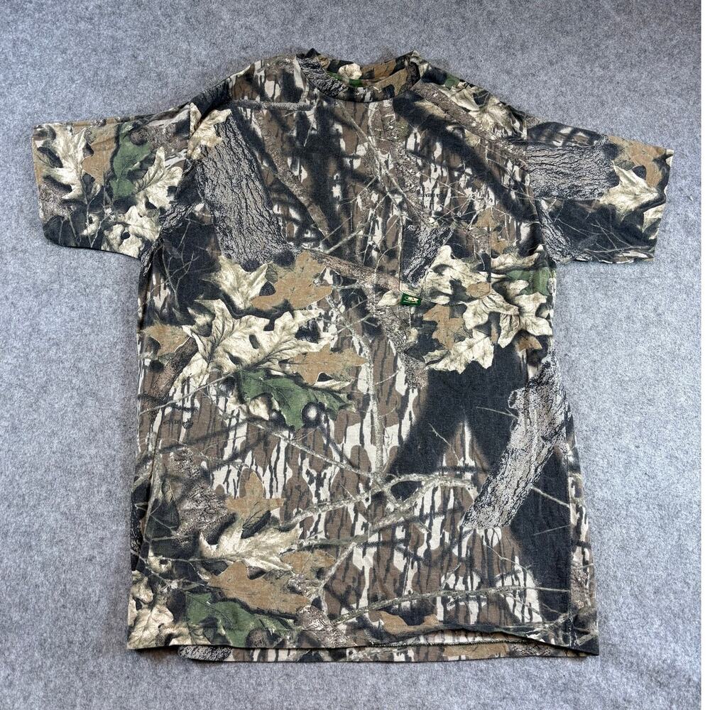 VINTAGE 90s Mossy Oak Hunting Shirt Mens Large Realtree Camo Single Stitch Tee